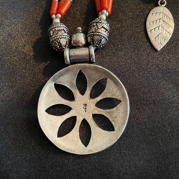Sterling Silver and Coral Necklace and Earrings - Picture 2 of 2